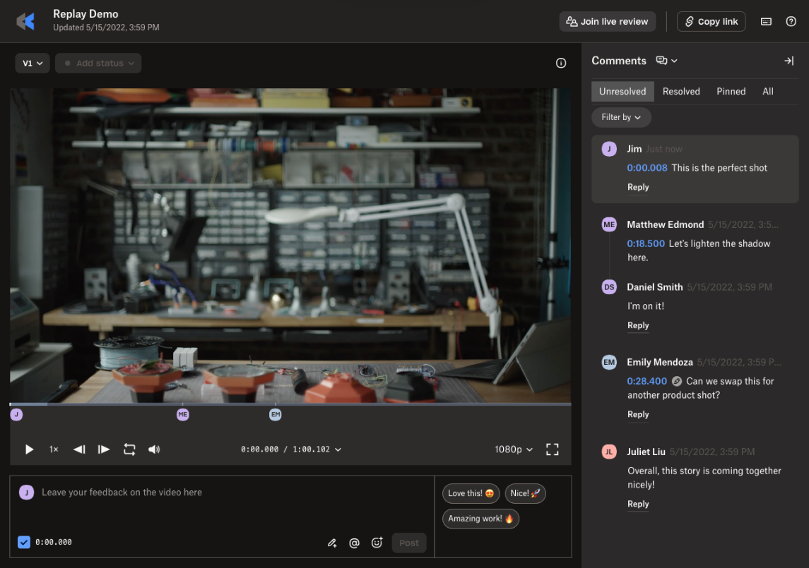 Dropbox Replay Feedback View